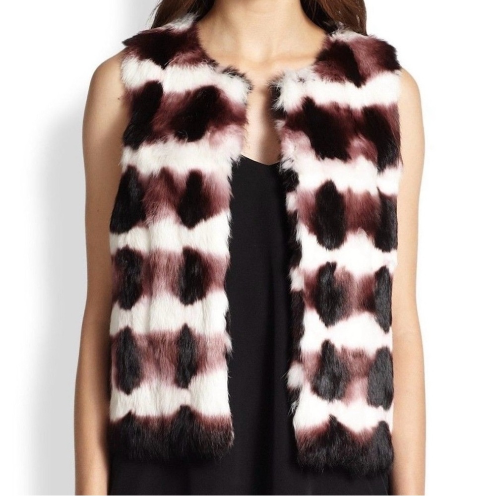 Haute Hippie Tie Dye Rabbit Fur Vest Merlot/white/black